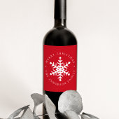 Modern Snowflake Red Holiday Wijn Etiket