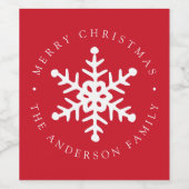 Modern Snowflake Red Holiday Wijn Etiket (Enkel label)