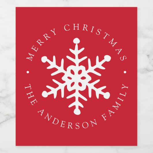 Modern Snowflake Red Holiday Wijn Etiket (Enkel label)