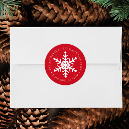 Modern Snowflake Red Return-adreslabel Ronde Sticker