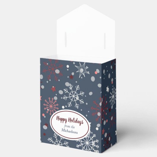 Modern Snowflake Stars Confetti Navy Blue Holiday Bedankdoosjes (Geopend)