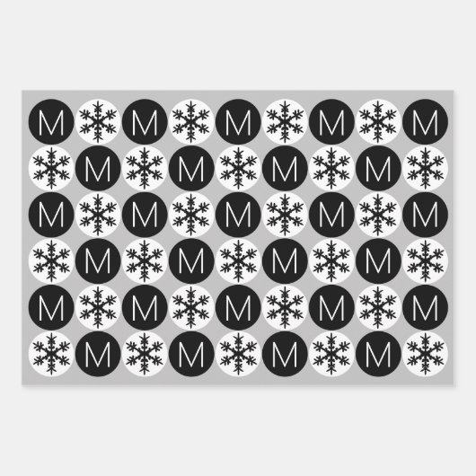 Modern Snowflake voegt Monogram zwart en wit toe Inpakpapier Vel (Voorkant 2)