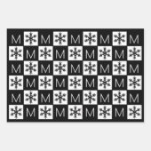 Modern Snowflake voegt Monogram zwart en wit toe Inpakpapier Vel (Voorkant)
