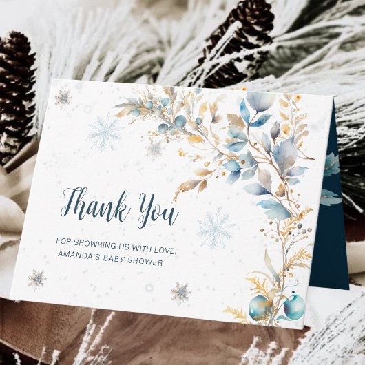 Modern Snowflake Winter Cold Oyutside Baby Shower Bedankkaart
