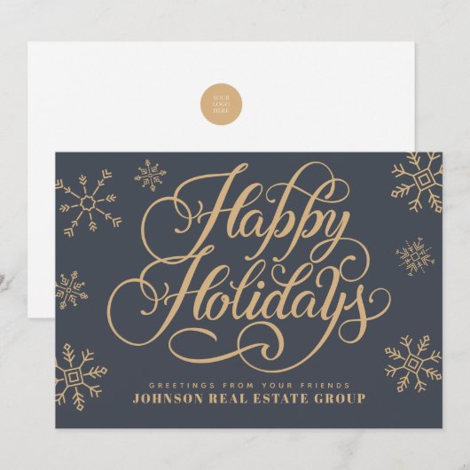 Modern Snowflakes Elegant Typografie Feestdagenkaart (Voorkant / Achterkant)