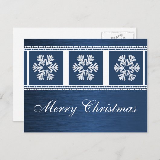 Modern Snowflakes Holiday Briefkaart, Royal Blue Feestdagenkaart (Voorkant / Achterkant)