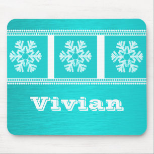 Modern Snowflakes Holiday Mousepad, Blauwgroen Muismat