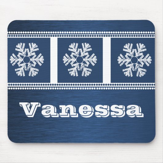 Modern Snowflakes Holiday Mousepad, Royal Blue Muismat (Voorkant)