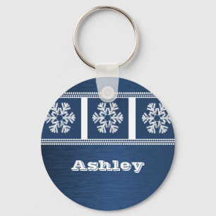 Modern Snowflakes Holiday Sleutelhanger, Royal Blu Sleutelhanger