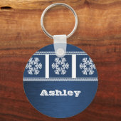 Modern Snowflakes Holiday Sleutelhanger, Royal Blu Sleutelhanger (Voorkant)