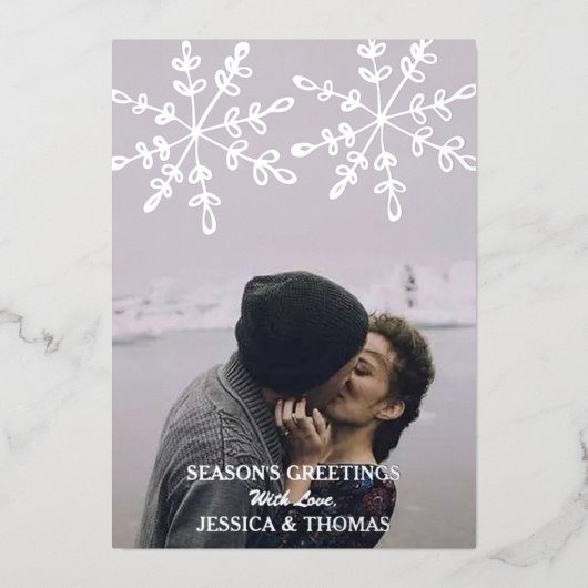 Modern Snowflakes kerstfoto Reële Folie Feestdagenkaart (Voorkant)