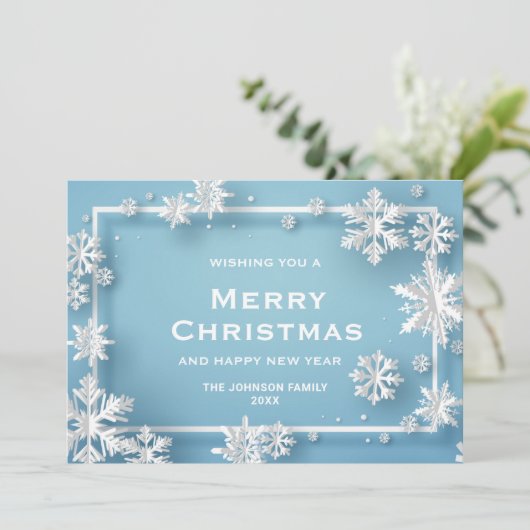 Modern Snowflakes Merry Kerstmis Greeting Feestdagenkaart (Staand voorkant)