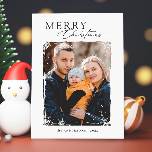 Modern Snowflakes Overlay Merry Kerstfoto Feestdagenkaart