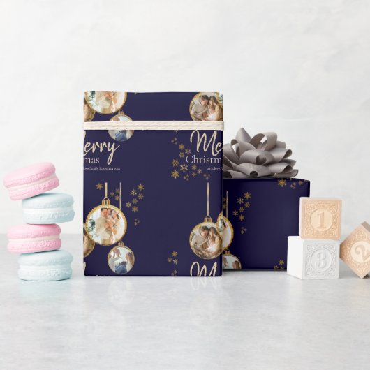 Modern Snowflakes Photo Merry Christmas Cadeaupapier (Baby Shower)