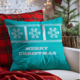 Modern Snowflakes Pillow, Aqua Kussen