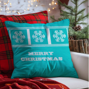 Modern Snowflakes Pillow, Aqua Kussen
