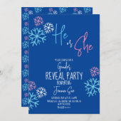 Modern Snowflakes Roze Blauw Geslacht Winter Kaart (Voorkant / Achterkant)