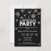 Modern Snowflakes Silver Black CHRISTMAS PARTY Kaart (Voorkant)