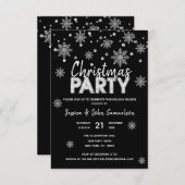 Modern Snowflakes Silver Black CHRISTMAS PARTY Kaart (Voorkant / Achterkant)