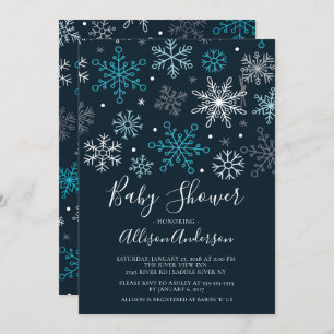 Modern Snowflakes Winter Baby shower Invitation Kaart