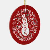 Modern Snowman Kersttypografie Jingle Bells Keramisch Ornament (Rechts)