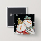 Modern Snowmen glimlachen Vierkante Button 5,1 Cm (Voorkant /achterkant)