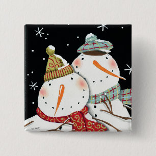 Modern Snowmen glimlachen Vierkante Button 5,1 Cm