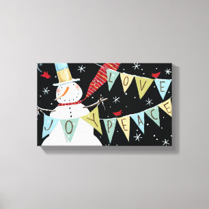 Modern Snowmen Love, Joy, Peace Canvas Afdruk