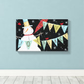 Modern Snowmen Love, Joy, Peace Canvas Afdruk (Insitu (Houten vloer))