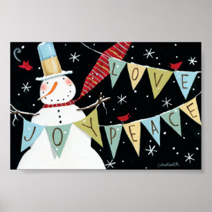 Modern Snowmen Love, Joy, Peace Poster
