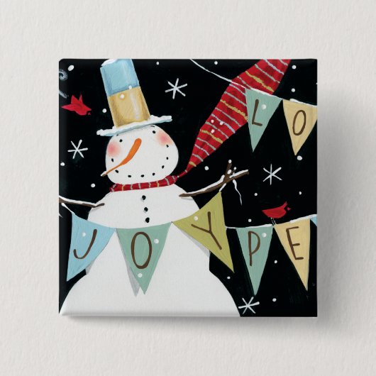 Modern Snowmen Love, Joy, Peace Vierkante Button 5,1 Cm (Voorkant)