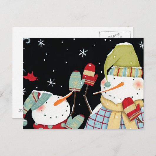 Modern Snowmen met Mittens Briefkaart (Voorkant / Achterkant)