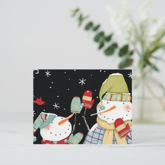 Modern Snowmen met Mittens Briefkaart (Staand voorkant)