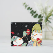 Modern Snowmen met Mittens Briefkaart (Staand voorkant)
