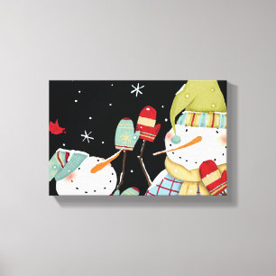 Modern Snowmen met Mittens Canvas Afdruk