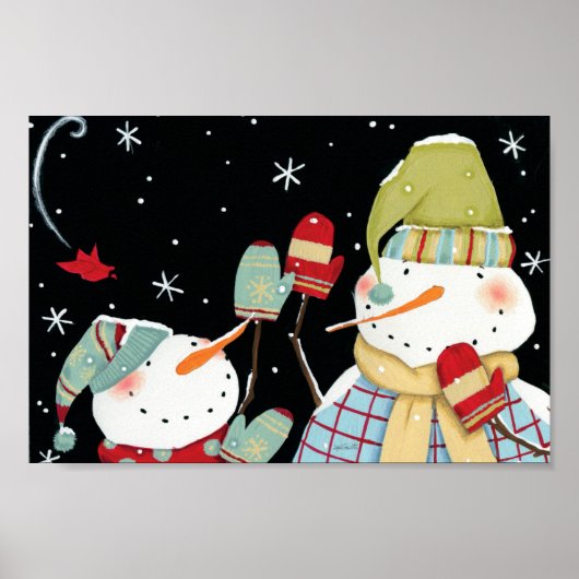 Modern Snowmen met Mittens Poster (Voorkant)