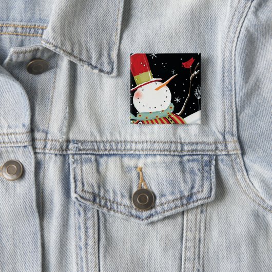 Modern Snowmen Winter Home Vierkante Button 5,1 Cm (In situ)