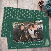 Modern Snowy Woodland Christmas Familiefoto Feestdagenkaart