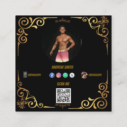 Modern social media add your logo photo QR code Vierkante Visitekaartje (Achterkant)