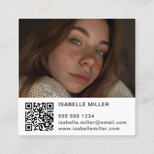 Modern Social Media Logo Foto QR Wit Vierkante Visitekaartje (Achterkant)