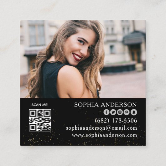 Modern social media voeg je logo foto QR code toe Vierkante Visitekaartje (Achterkant)