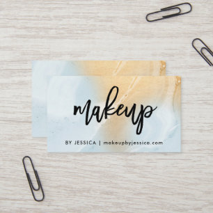 Modern Soft Blue en Faux Gold Marble   Makeup Visitekaartje