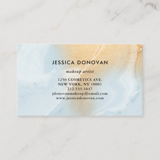 Modern Soft Blue en Faux Gold Marble | Makeup Visitekaartje (Achterkant)