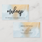 Modern Soft Blue en Faux Gold Marble | Makeup Visitekaartje (Voorkant / Achterkant)