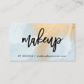 Modern Soft Blue en Faux Gold Marble | Makeup Visitekaartje (Voorkant)