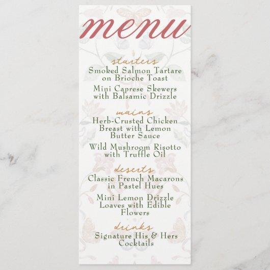 Modern  Soft Blush Botanisch Trouwdiner Menu (Voorkant)