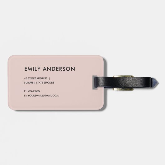 MODERN SOFT BLUSH PINK ROSE GOLD MARBLE TEXTURE BAGAGELABEL (Achterkant horizontaal)