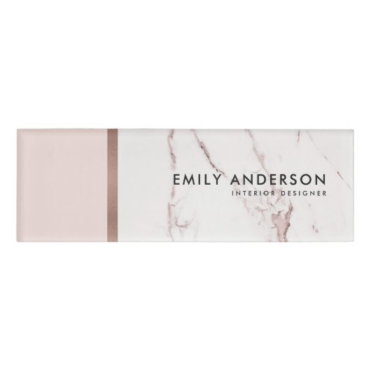 MODERN SOFT BLUSH PINK ROSE GOLD MARBLE TEXTURE NAAMBADGE (Voorkant)
