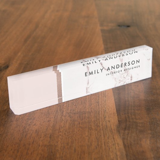 MODERN SOFT BLUSH PINK ROSE GOLD MARBLE TEXTURE NAAMBORDJE (Zijkant)