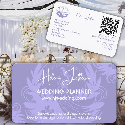 Modern Soft Lavendel Motief Logo Wedding Planner Visitekaartje
